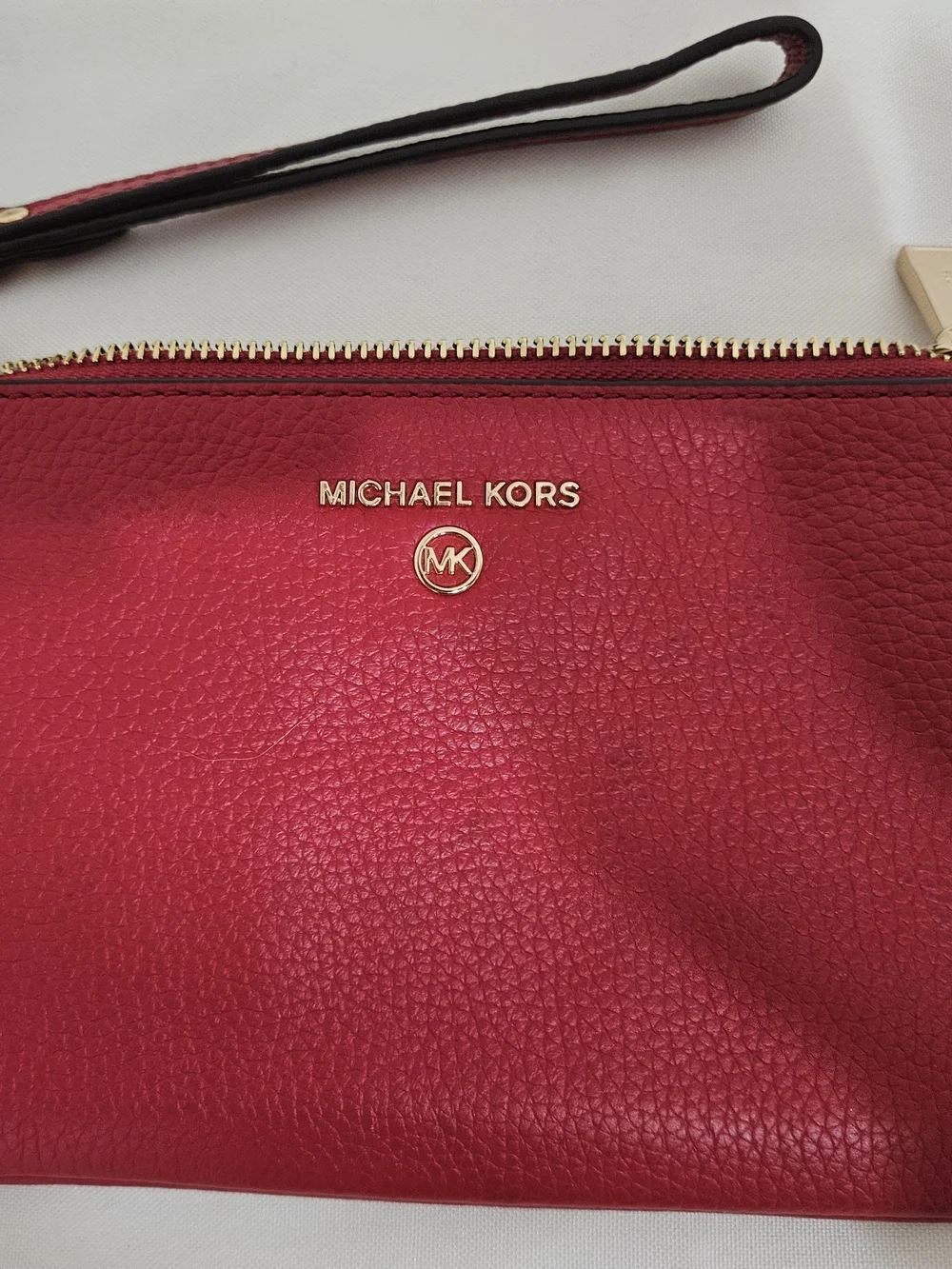 Michael Kors Red Pebbled Leather Wristlet with Gold Hardware